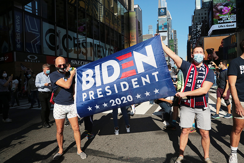 2020 Election Celebrations : New York City : Times Square : Richard Moore : Photographer : Photojournalist